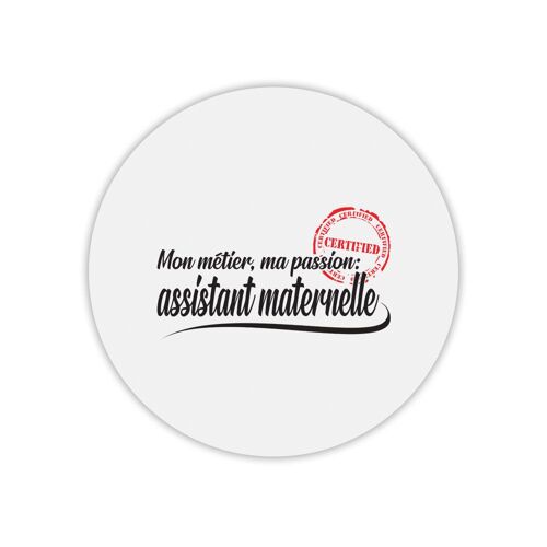 Tapis de souris rond imprimé métier passion assistant maternel