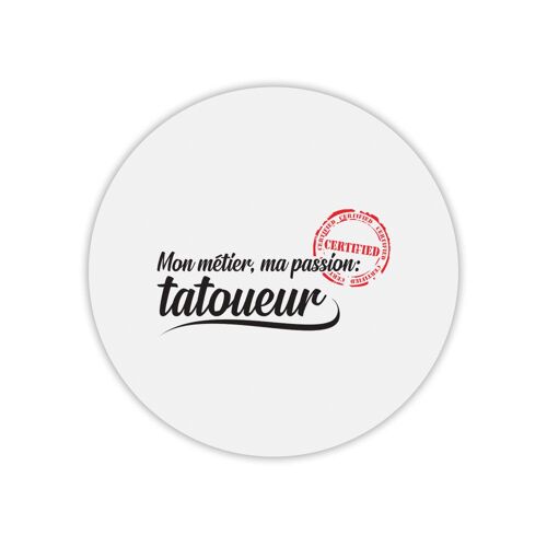 Tapis de souris rond imprimé métier passion tatoueur