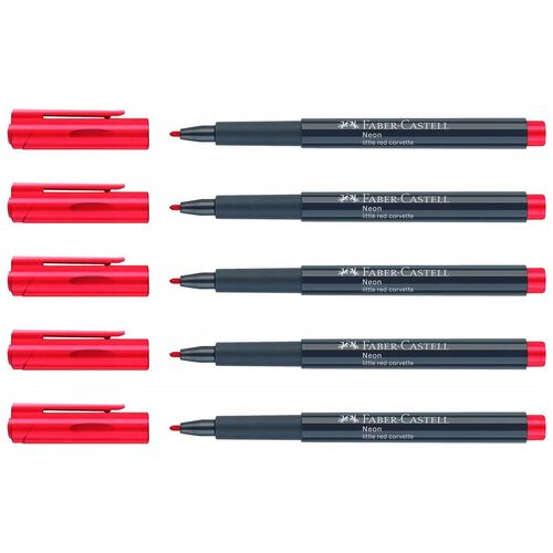 Faber-Castell Lot De 5 Marqueurs Neon Fluo 1,5mm Couleur Rouge
