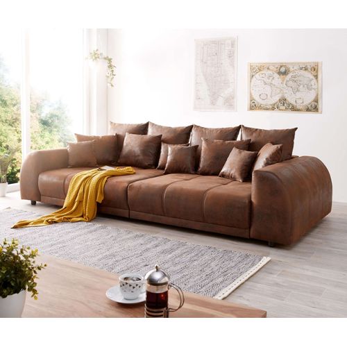 Canapé Violetta Marron 310x135 Cm Aspect Antique Avec Coussin Big-Sofa