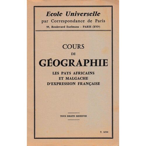 Cours De Géographie: Les Pays Africains Et Malgache D'expression Française