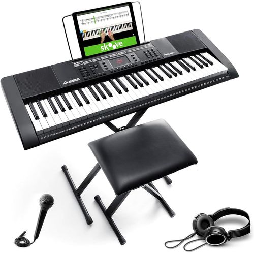Alesis Melody 61 Piano Numérique 61 Touches Pour Débutants Avec Haut-Parleurs, Support, Clavier Banc, Casque, Micro, Pupitre, 300 Sons Et Leçons De Musique