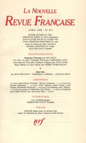 La Nouvelle Revue Française N° 423, Avril 1988