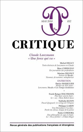 Critique N° 852, Mai 2018 - Claude Lanzmann - Une Force Qui Va