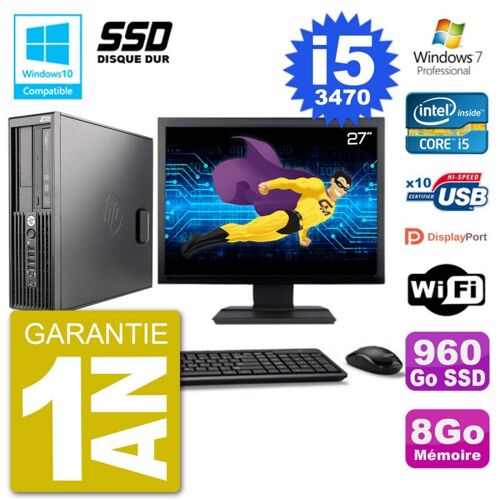 PC HP Z220 SFF Ecran 27" Core i5-3470 RAM 8Go SSD 960Go Graveur DVD Wifi W7
