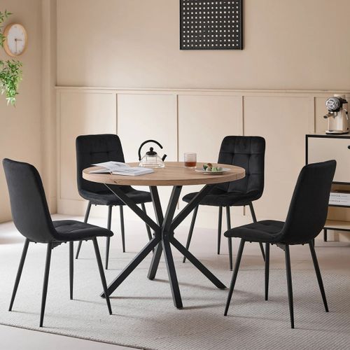Lot De 4 Chaises Salle À Manger Noires En Velours Avec Pieds Métal ¿ Design Nordique Scandinave, Style Minimaliste, Confort Rembourré Et Dossier Haut Pour Maison, Restaurant Ou Bureau