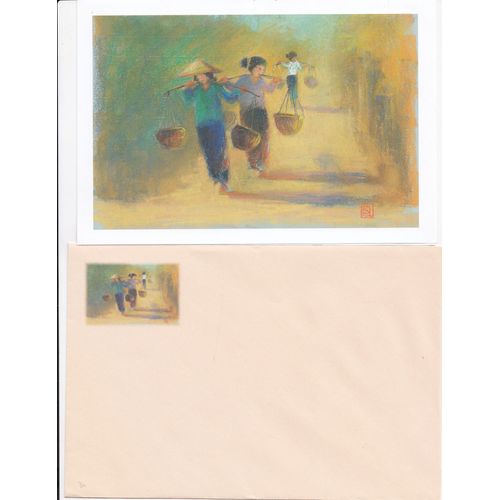 Chou Sundara, Artiste Peintre : Les Porteurs D'eau (Avec Enveloppe)