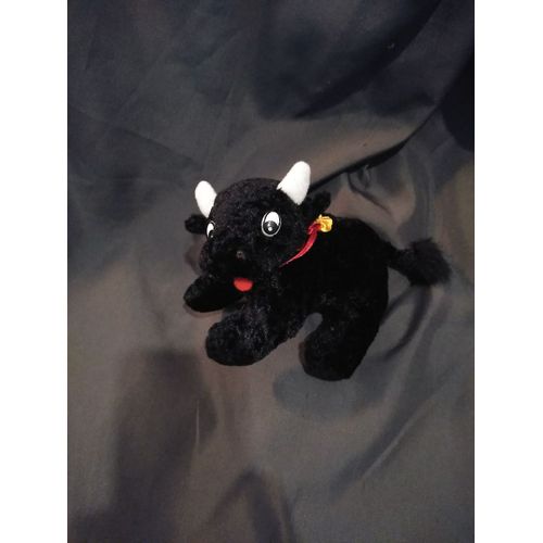 Doudou Peluche Taureau Noir Cocarde Rouge Jaune Billes Hema