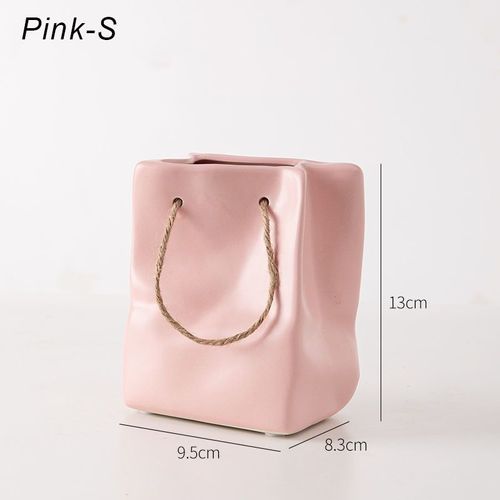 Rose - Vase en Céramique Style Panier de Shopping pour Fleurs Séchées, Objet Sac Créatif Nordique, Idéal comme Simple Décoration de Table et Arrangement
