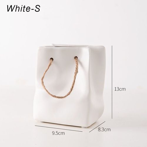 Blancs - Vase en Céramique Style Panier de Shopping pour Fleurs Séchées, Objet Sac Créatif Nordique, Idéal comme Simple Décoration de Table et Arrangement