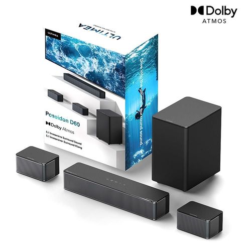 Ultimea Poseidon D60 Kit de haut-parleurs de caisson de basses pour barre de son , Dolby Atmos 5.1, niveau surround réglable, plusieurs modes