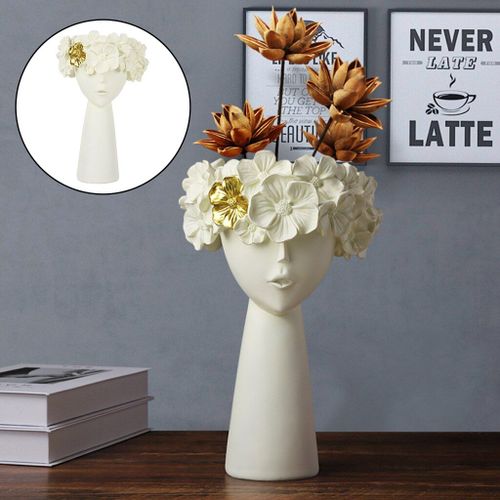 Beige - Vase de fleurs sèches en résine pour femmes, Pot de jardinière en forme de tête, décoration de maison