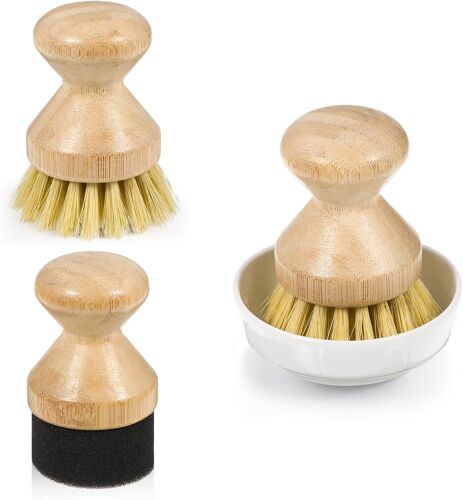 Ensemble Applicateur D'huile Et Brosse À Récurer Pour Planche À Découper - Applicateur Rond En Bois Pour Huile Minérale De Qualité Alimentaire Sur Bambou En Bois, Fonte Et Ustensiles - Bambou Naturel