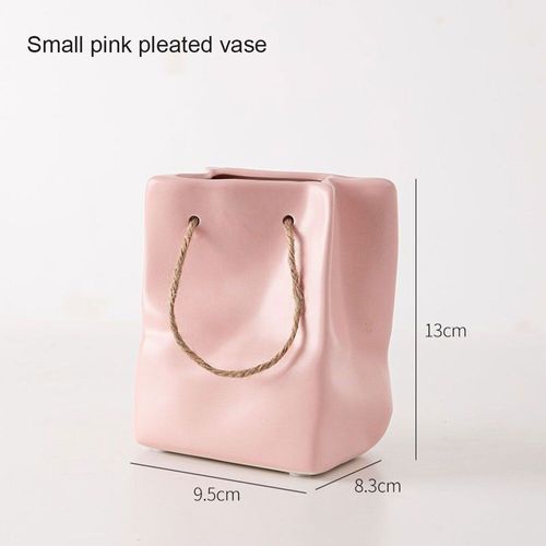 rose petit - Vase créatif nordique en céramique, sac de Shopping Design sac à main Arrangement de fleurs séchées Simple salon Simulation bureau