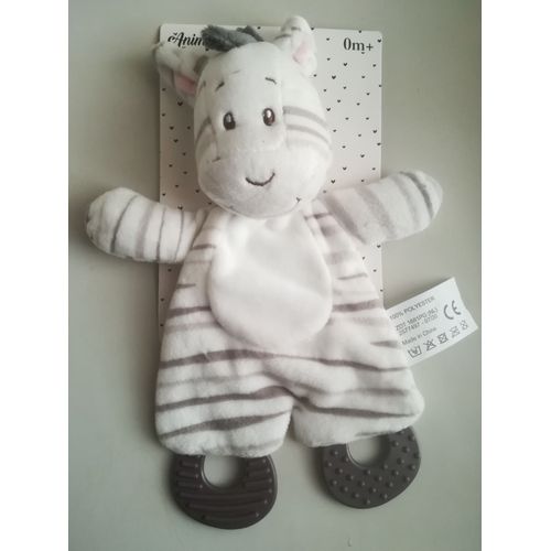 Peluche Doudou Plat - Zèbre - Papier Bruissant, Anneaux De Dentition