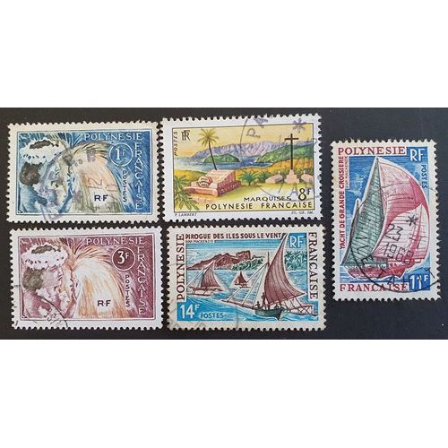 Polynésie Française Oblitéré Y&t N° 27 28 33 37 39 Lot De 5 Timbres De 1964-66