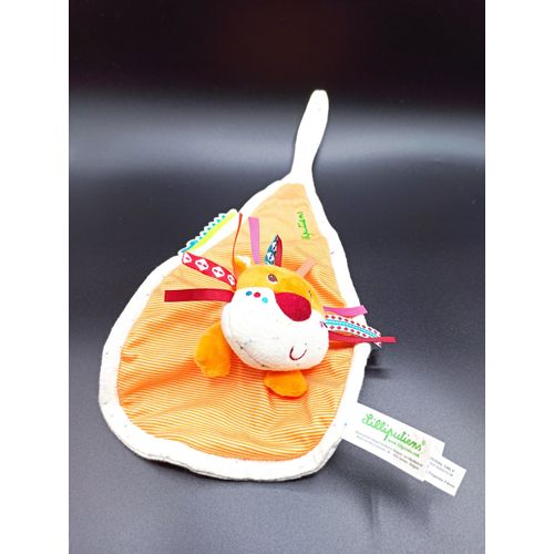 Doudou plat - lion -Liliputiens - orange beige - étiquettes