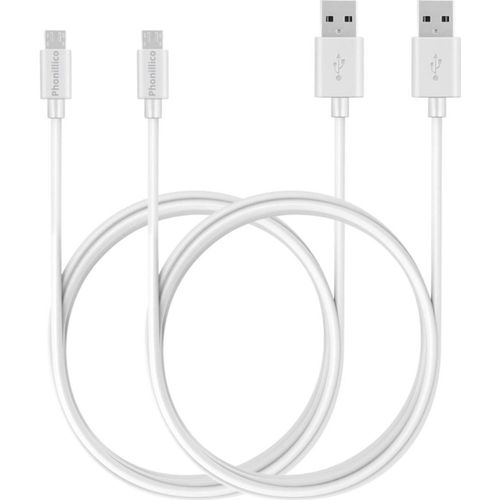 Cable pour Huawei Y7P / Y6P / Y5P / P40 Lite E / P Smart 2020 / P Smart 2019 - Cable micro usb Blanc 2 Metres [LOT 2] Phonillico©