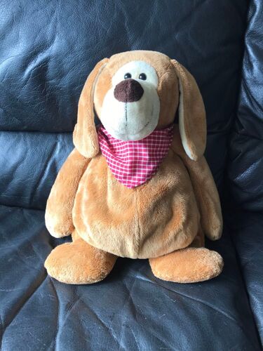 Grand Doudou Peluche Chien Marron Foulard Bordeaux Nounours 32-36cm