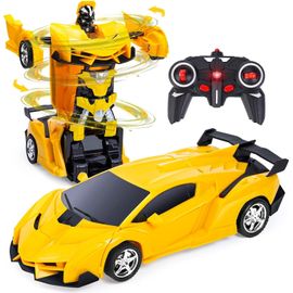 2en1 Voiture Jaune Télécommandé Robot 1:18 Transformateur Jouet Cadeau Pour Garçons Filles 3 4 5 6 7+ Ans Rc Voiture Robot Jouets Transformable 2.4ghz Voiture De Police Pour Enfants