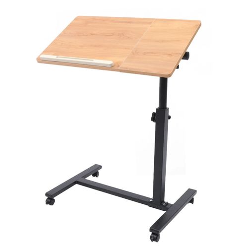 Bureau Mobile Réglable 360° Avec Roulettes, Table Ordinateur Portable Hauteur Ajustable 58-90 Cm, Plateau Inclinable Bois Et Acier, Ergonomique Télétravail Étudiant Chambre Salon