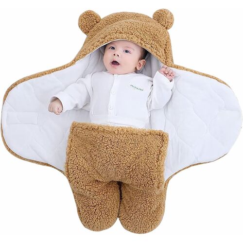 Couverture D'emmaillotage Pour Bébé Unisexe, Sac De Couchage Nid D'ange Puériculture, Gigoteuse Emmaillotage À Capuche Séparé Chancelière Naissance-Brun(3-6 Mois)