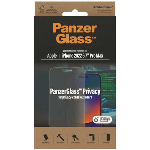 Panzerglass Protection D'écran Privacy En Verre Trempé Case Friendly Anti-Bacterial Iphone 14 Pro Max