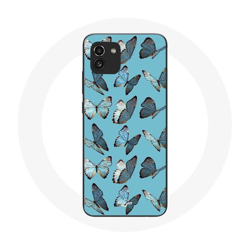 Coque Pour Samsung Galaxy A03 Papillons Fond Bleu