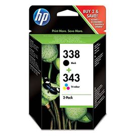 HP 338 / 343 Pack 2 cartouches d'encre noire + 3 couleurs original (SD449EE) Noir, Cyan, Magenta, Jaune