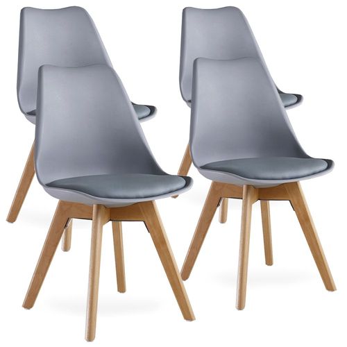 Lot De 4 Chaises Scandinaves Grises Lorenzo - Assise Rembourrée - Salle À Manger, Cuisine, Chambre