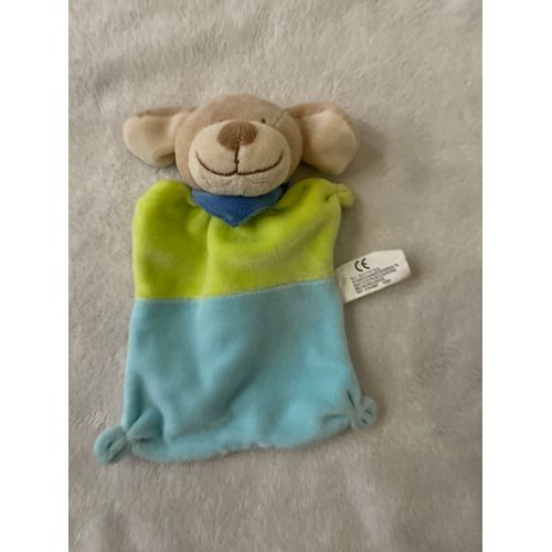 Doudou Peluche Chien Nicotoy Vert Et Bleu 