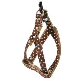 Harnais Galon Motif Pois Sur Sangle Nylontour De Cou 23-33 Cm Marron