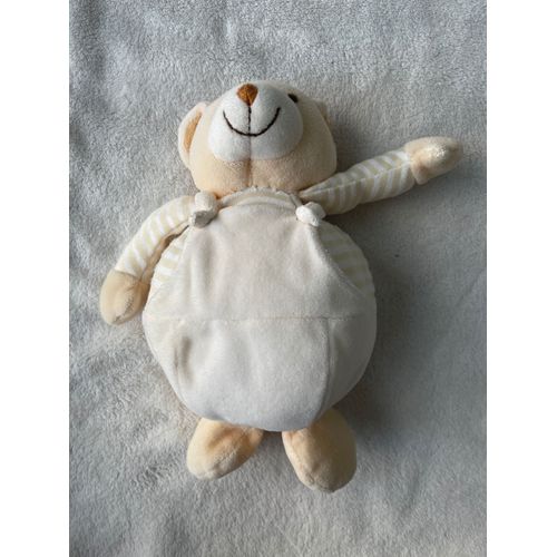 Doudou Peluche Ours Boule Jollybaby Rayé  Beige Et Blanc