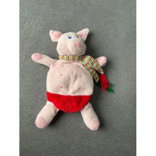 Doudou Peluche Cochon Echarpe Rayée Marionnette 