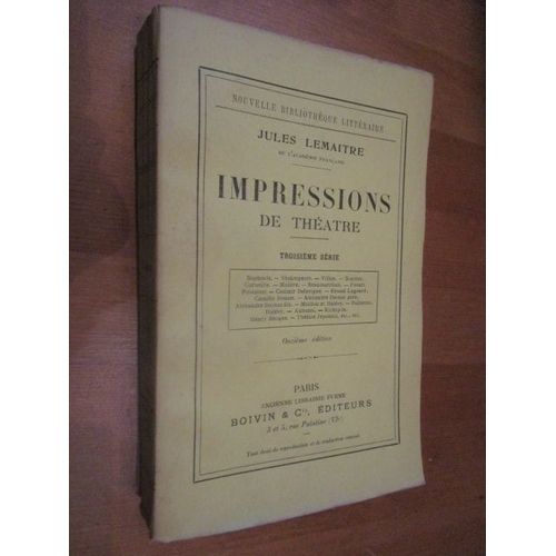 Impressions De Théâtre. Troisième Série. Onzième Édition