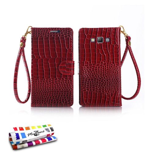 Etui A Rabat Samsung Galaxy A7 A700 (2015) Croco Chic Rouge Eco-Cuir (Pu)