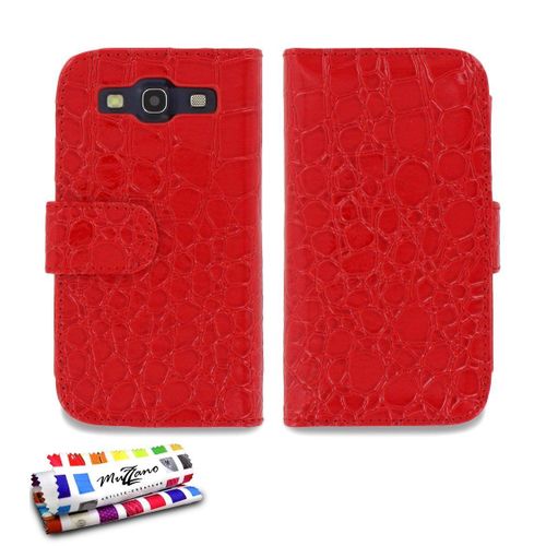 Etui A Rabat Samsung Galaxy S3 Croco Chic Rouge Eco-Cuir (Pu)