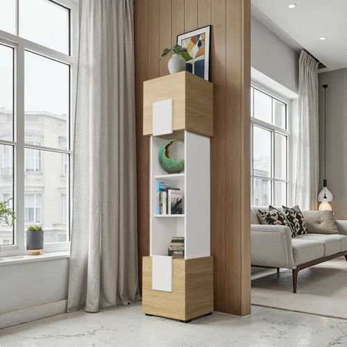 Vitrine Komodee Torino Finition Mate Blanc Arctique Chêne Huilé 35 X 39 X 172 Cm