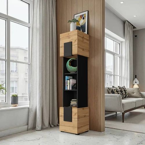 Vitrine Komodee Torino Finition Mate Noir Chêne Wotan 35 X 39 X 172 Cm