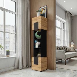 Vitrine Komodee Torino Finition Mate Noir Chêne Wotan 35 X 39 X 172 Cm