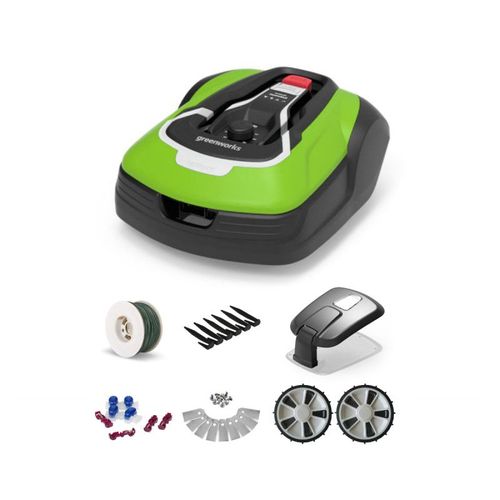 Pack robot tondeuse Optimow 15 GREENWORKS - pour 1500m2 - avec garage et accessoires