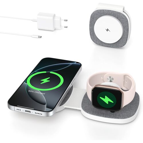 JGD-2 in 1 Induction Charger for iPhone MagSafe Wireless Foldable for iPhone 17 Air 16 15 14 13 12 Series for Apple Watch 11 10 9 8 7 6 5 4 3 2 SE/Ultra, for AirPods Magnetic Travel