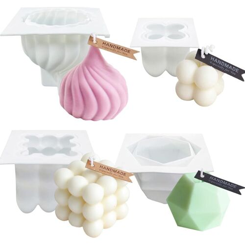 4 Pièces Moules à Bougies en Silicone, Moule pour Bougie à Bulles, Moules de Cuisson au Chocolat Antiadhésifs 3D, Moules en Cire de Bougie en Silicone, Savon Artisanal, Pouding