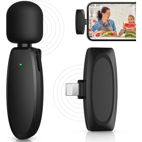 Microphone sans fil, microphone cravate sans fil pour iPhone iPad, microphone plug and play, réduction de bruit 2.4GHz, pour Youtube, live streaming, TikTok, Facebook, vlogging, interviews, pas d'appl
