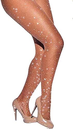 Collants Taille Haute Sexy Résilles Strass Scintillants Fête Rhi
