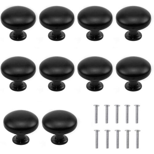 Bouton de tiroir noir mat 10 pcs, poignée d?armoire, poignées de tiroir, boutons de commode, ensemble de boutons de tiroir, poignée d?armoire, avec dessus rond, bouton de 30 mm