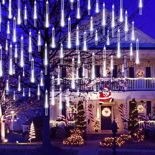 Lumières De Noël En Plein Air, Arbre, Chutes De Neige, Led, Glaçons, Étoiles Filantes, 30,5 Cm, 8 Tubes, Pluie De Météores, Lumières Pour Décoration De Noël, Luces De Navidad Para Extérieur (Blanc)