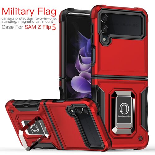 Coque pour Samsung Z Flip5,Militarg Flag, boîtier de protection avec support anneau,Rouge