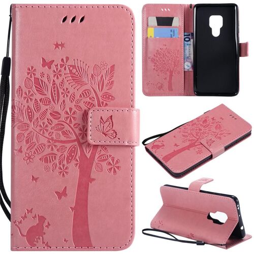 Huawei Mate 20 Coque, Saturcase Arbre À Chat Gaufrage Pu Cuir Magnétique Flip Portefeuille Support Porte-Carte Protecteur Coque Housse Étui Avec Dragonne Pour Huawei Mate 20 (Pink)