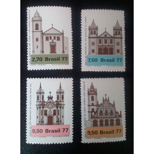 Timbre Bresil Y T 1297 A 1300 Série: Architecture Religieuse Au Brésil 1977 ( 140906 )